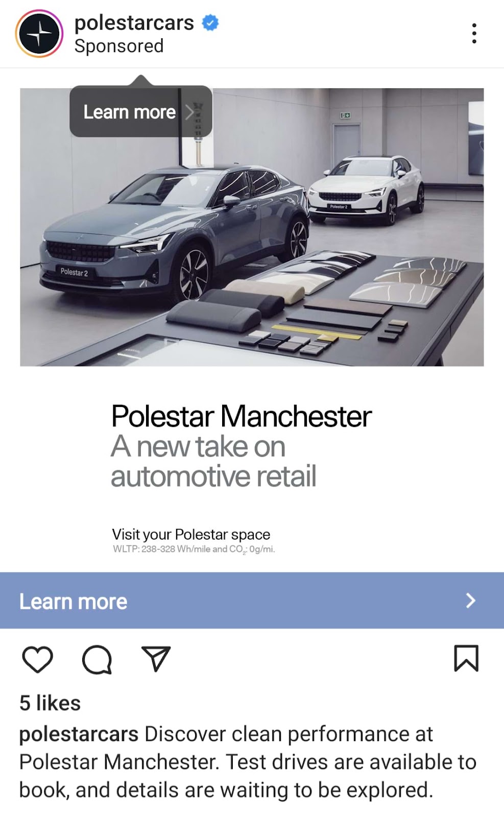 An Instagram ad inviting customers to Polestar Manchester