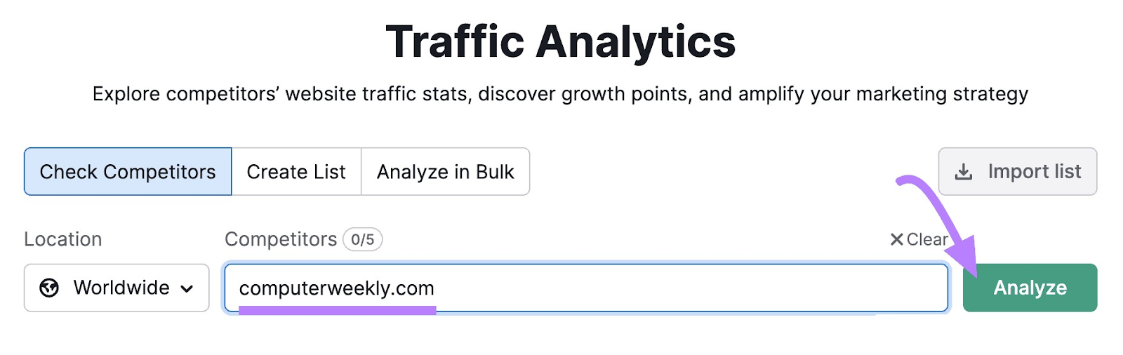"computerweekly.com" entered into the Traffic Analytics search bar