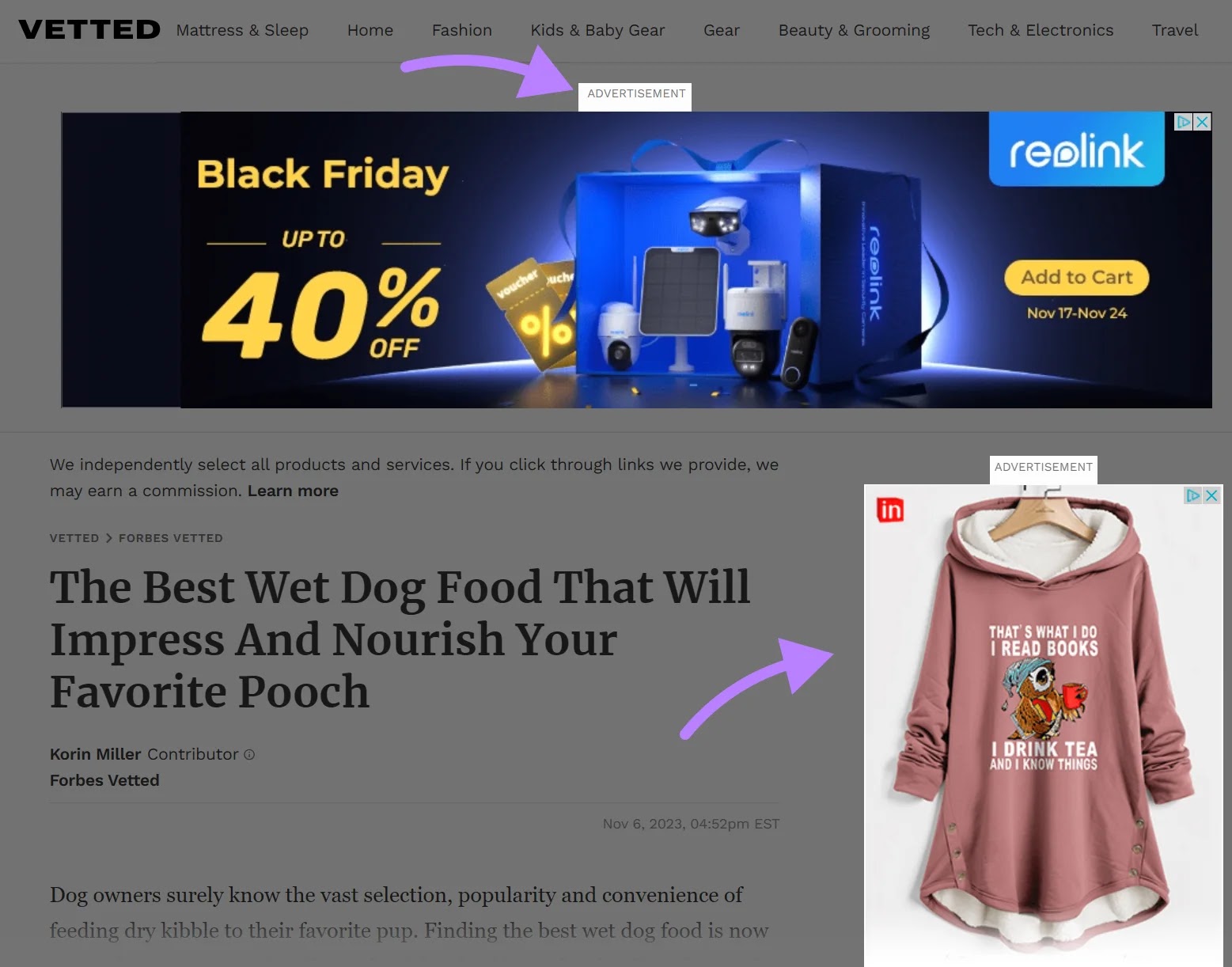 Display ads on a media site