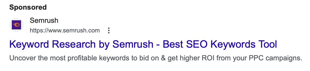 Semrush ad on the Google search page