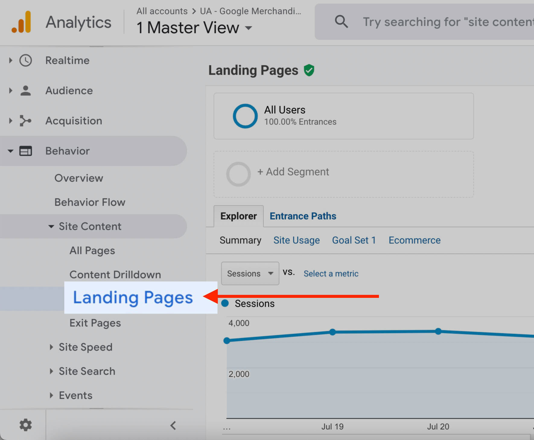 universal analytics landing pages