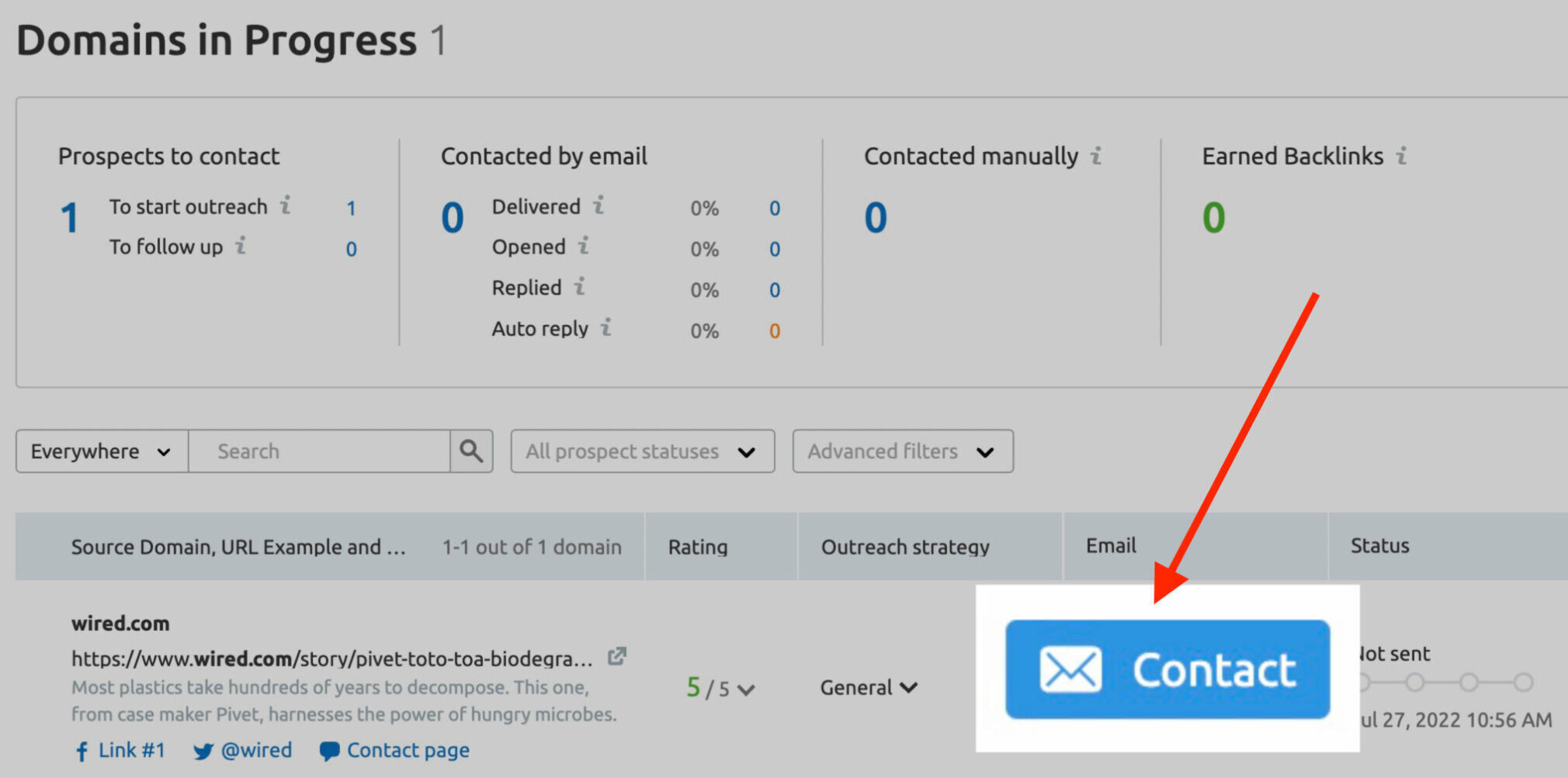 domains in progress contact button