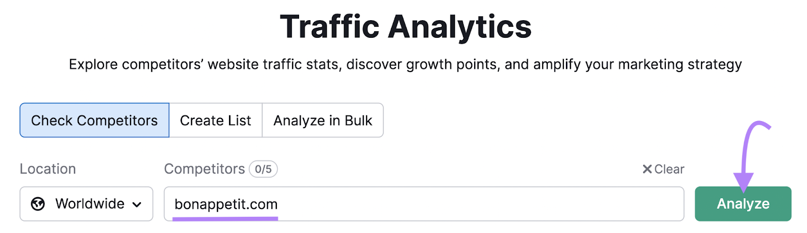 enter the brand’s domain in Traffic Analytics tool