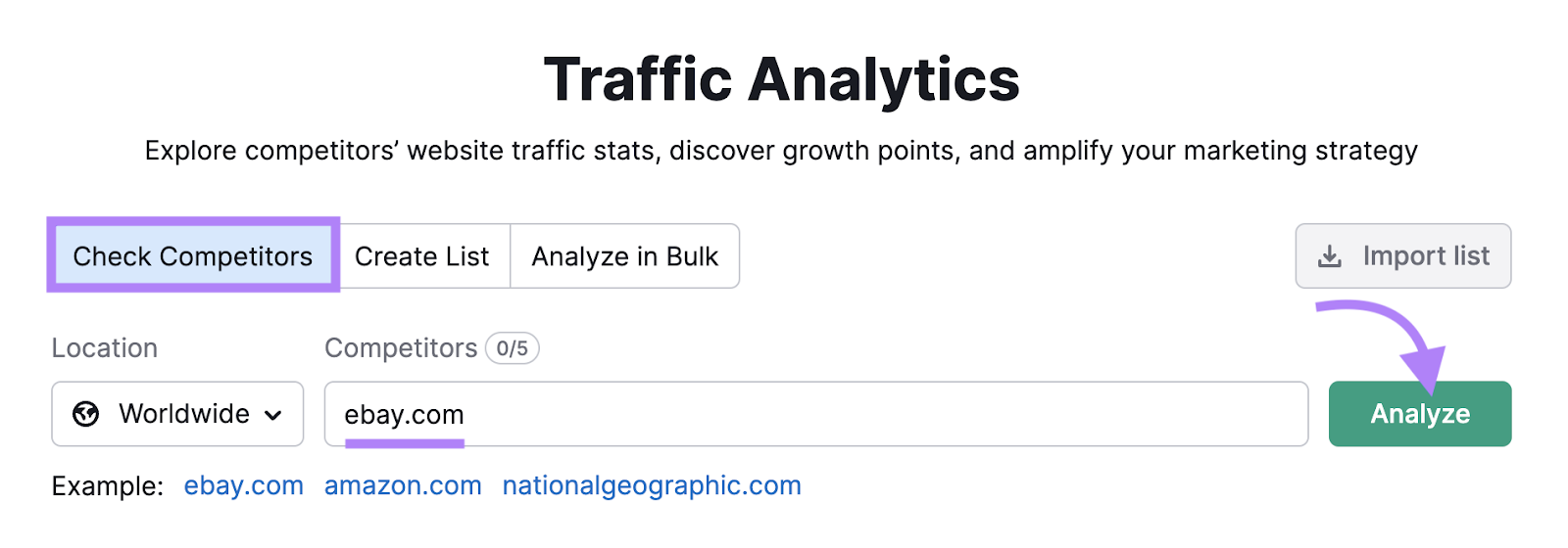 search for your competitors in Traffic Analytics tool to get insights into marketing channels that work for them