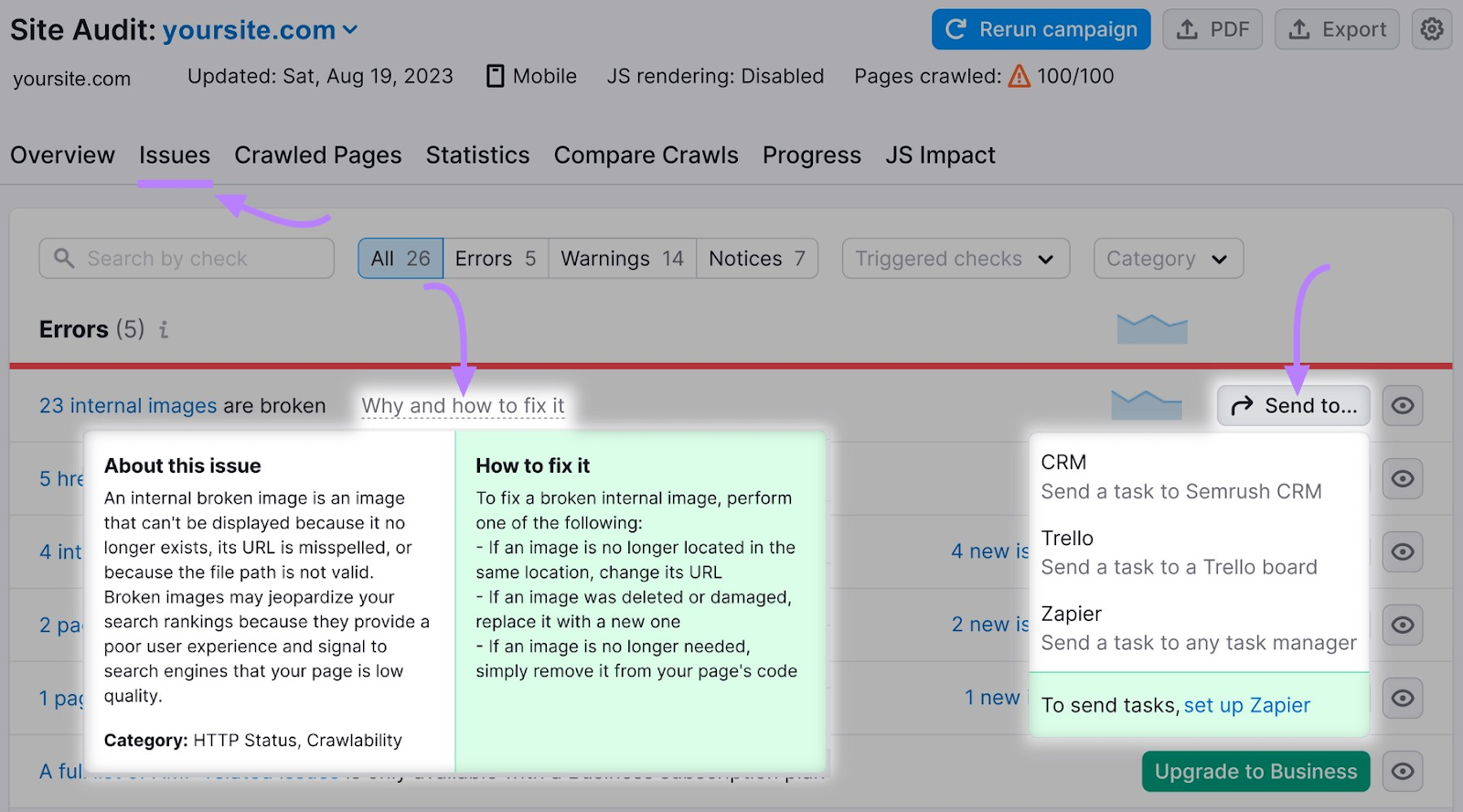 an example of "why and how to fix it" section in the “Issues” report