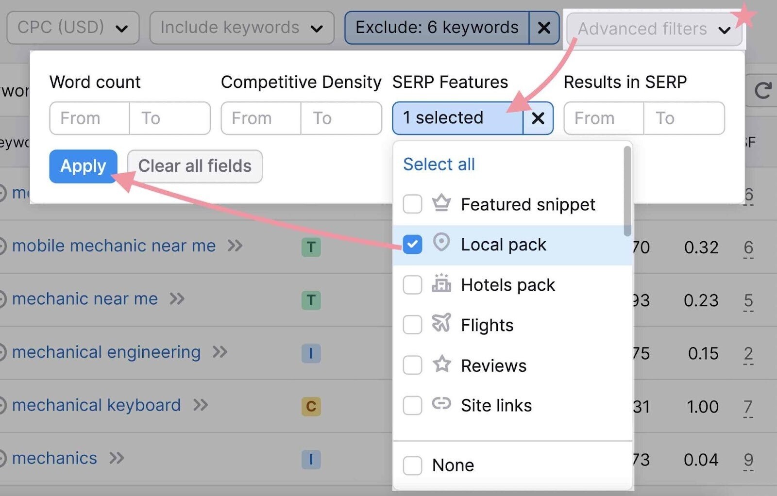 ilter for search queries