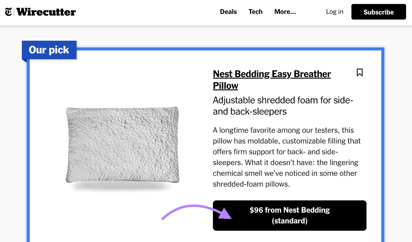 an affiliate link to Nest Bedding in the New York Times (NYT) article