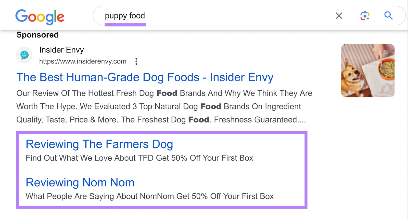 an example of a PPC ad in Google with sitelink assets