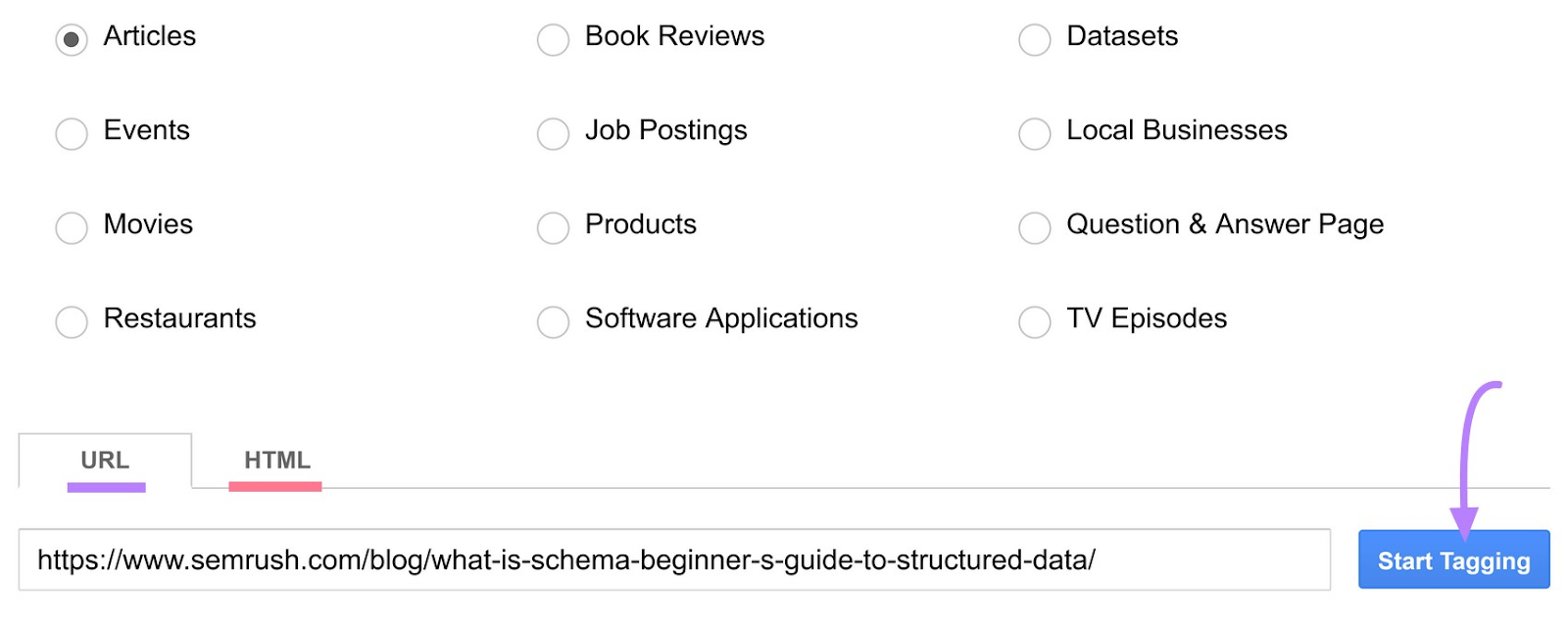 Enter the URL in Structured Data Markup Helper