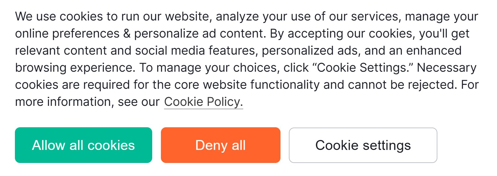 Semrush’s cookie consent bar