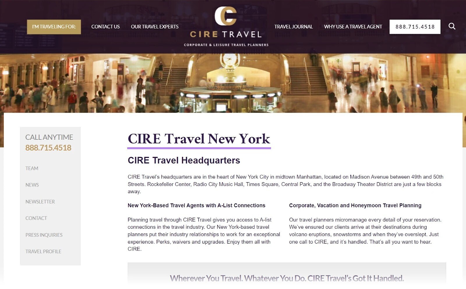 "CIRE Travel New York" page