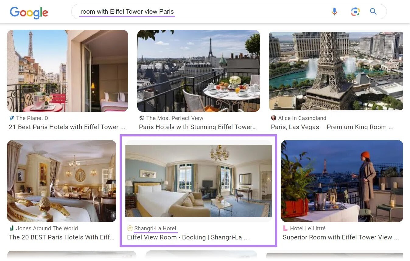 Google image search results for “room with Eiffel Tower view Paris”