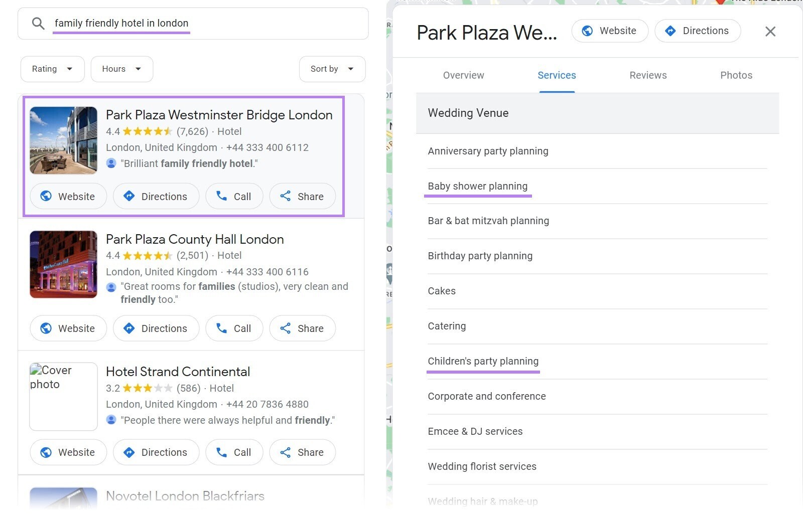 Park Plaza Westminster Bridge London keywords added to Google Business Profile
