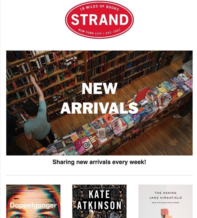 "NEW ARRIVALS" email from Strand Book Store