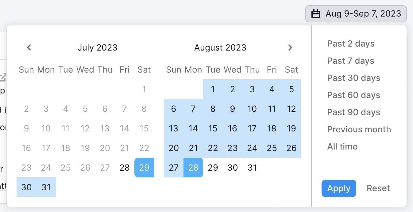 Changing a selected period in a calendar in Position Tracking report