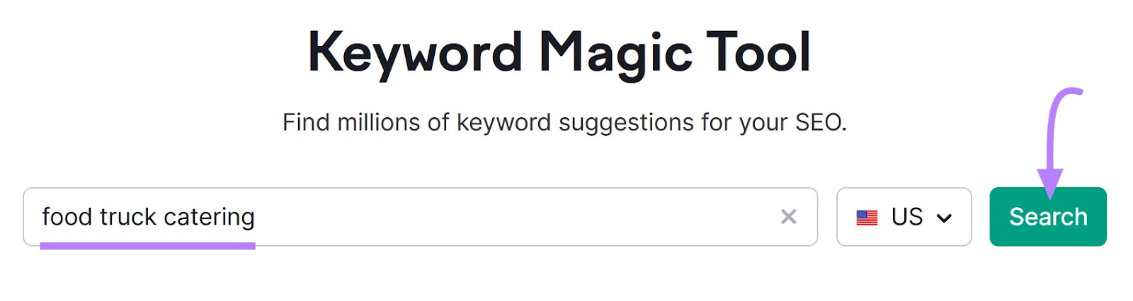 search for "food truck catering" in Keyword Magic Tool