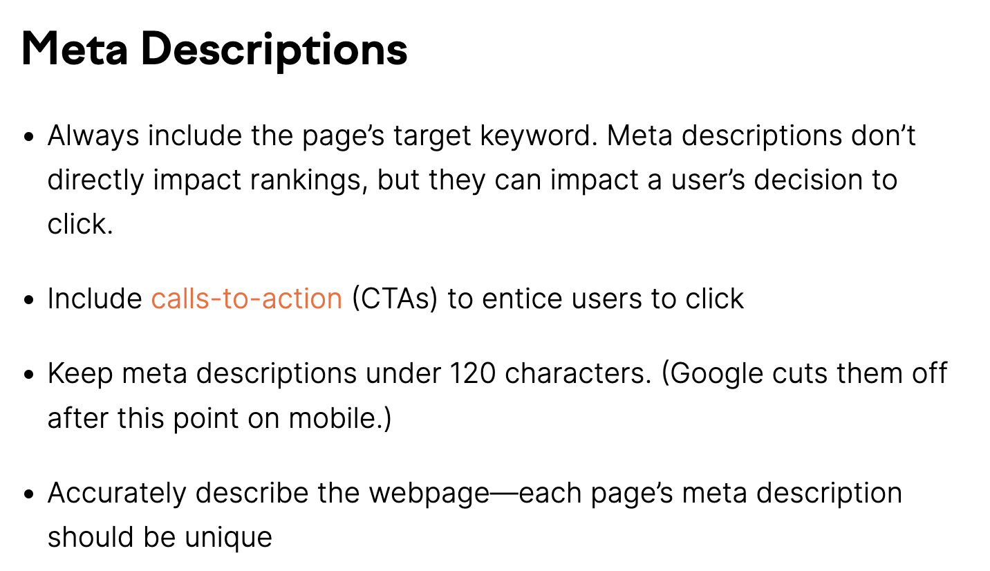 "Meta Descriptions" subheading