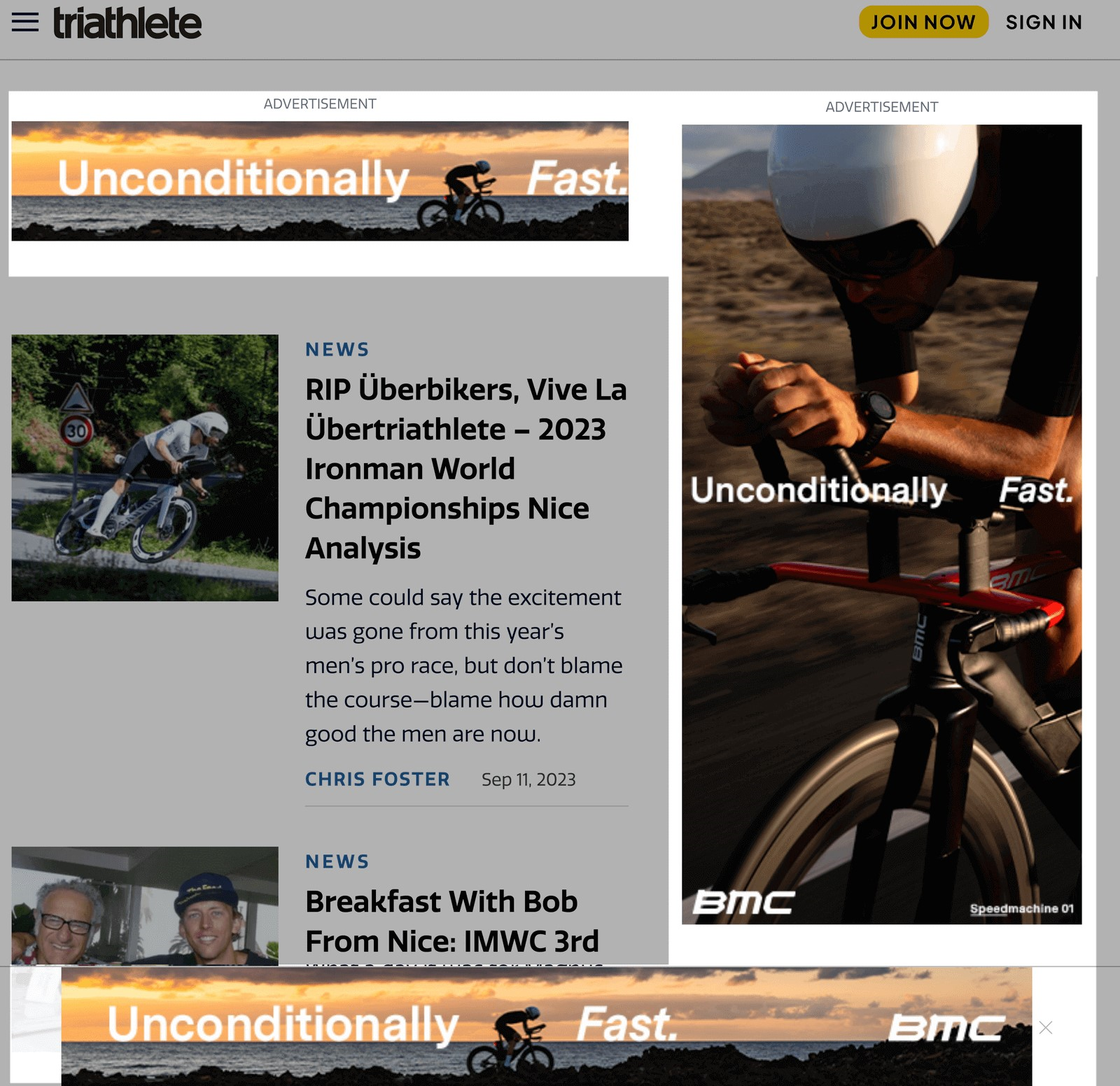 Example of ads showing on triathlete.com