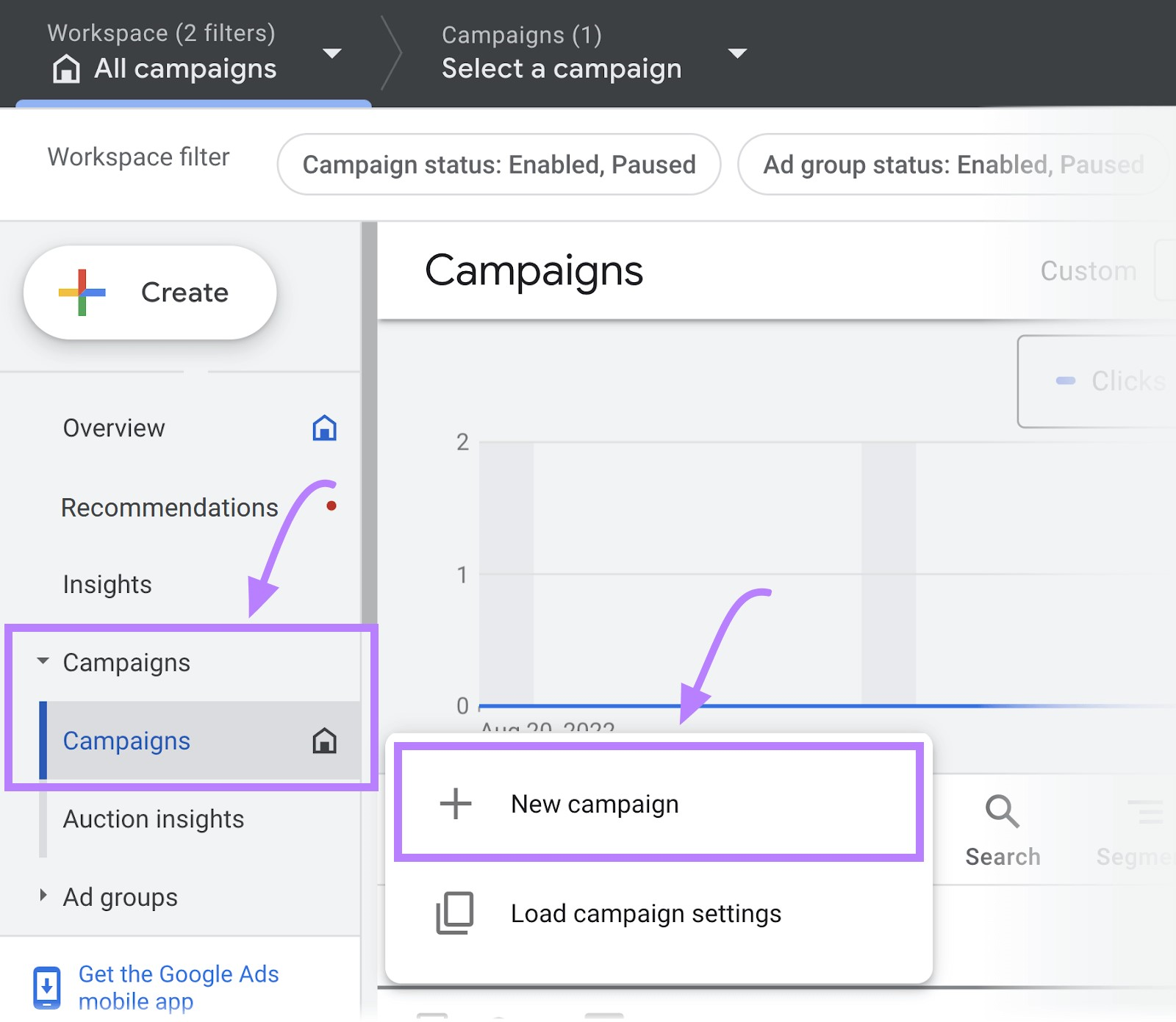 Adding a new campaign in Google Display Ads