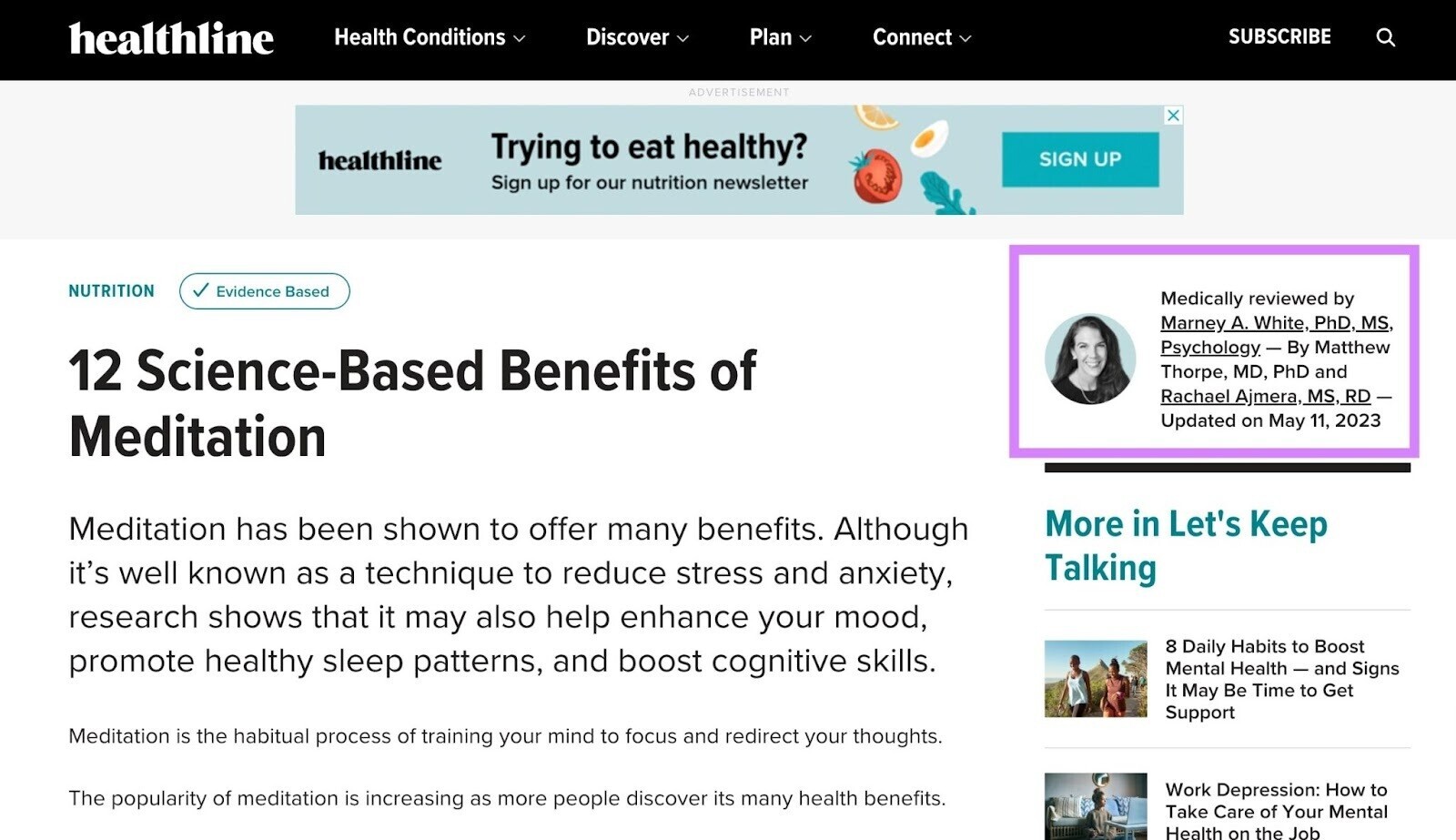 Healthline shows it’s article is reviewed by a qualified medical professional