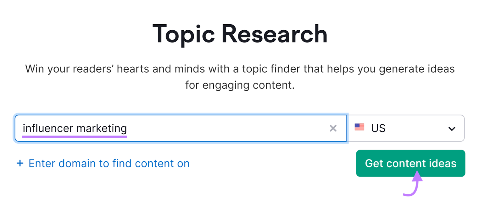 Searching for "influencer marketing" in Topic Research tool