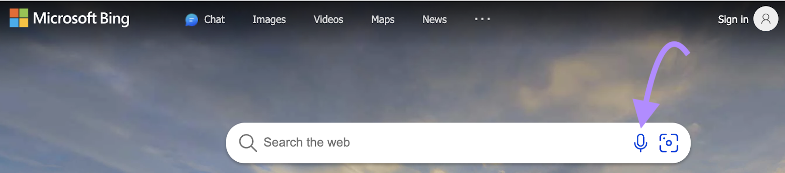 Microphone icon highlighted on Bing search