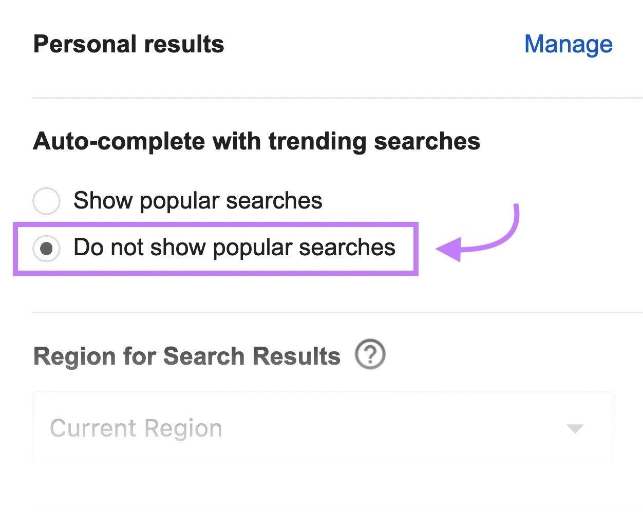 “Auto-complete with trending searches” section