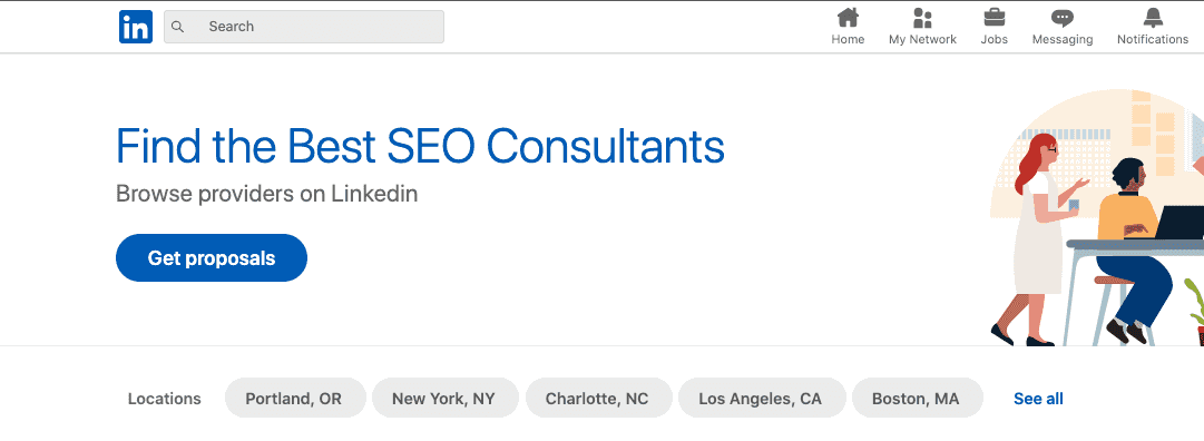 "Find the Best SEO Consultants" section on LinkedIn