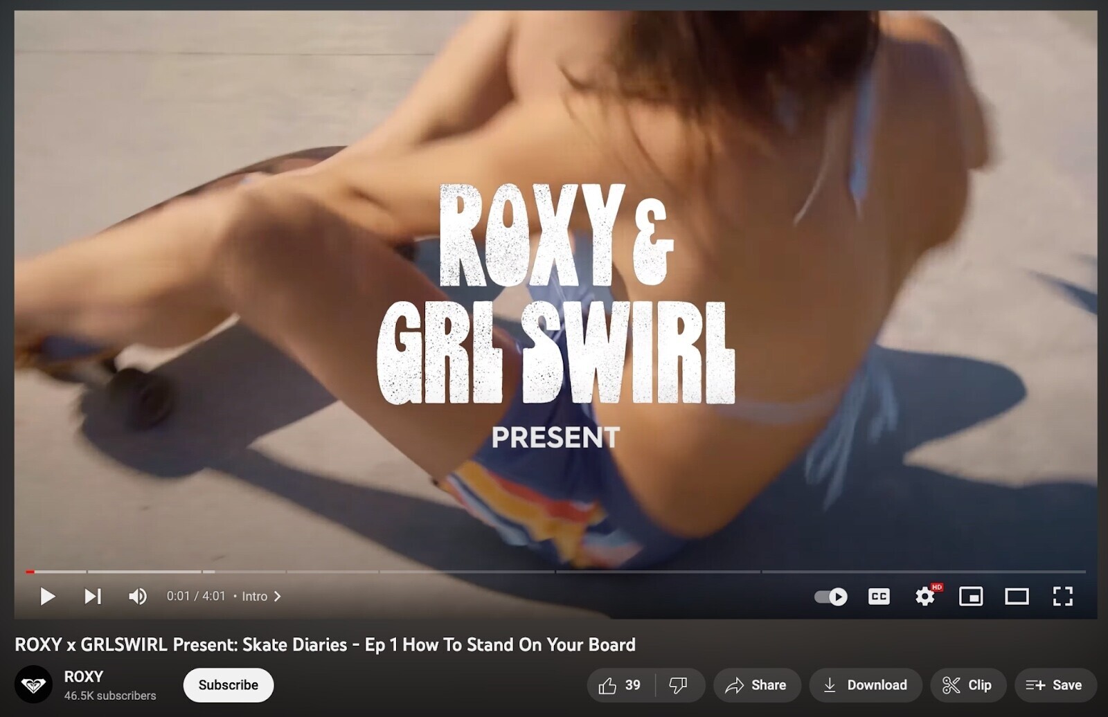Roxy & GRLSWIRL "Skate Diaries" YouTube thumbnail