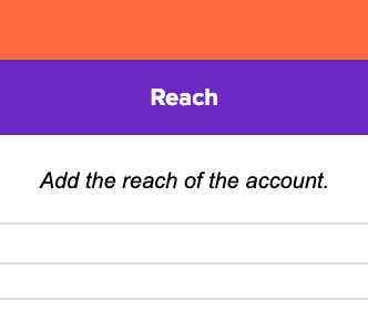 “Reach” column of social media audit template