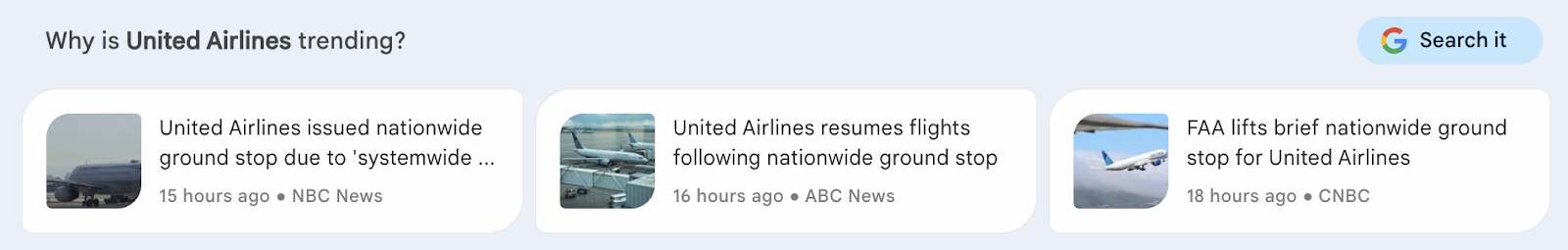 "Why is United Airlines trending?" section