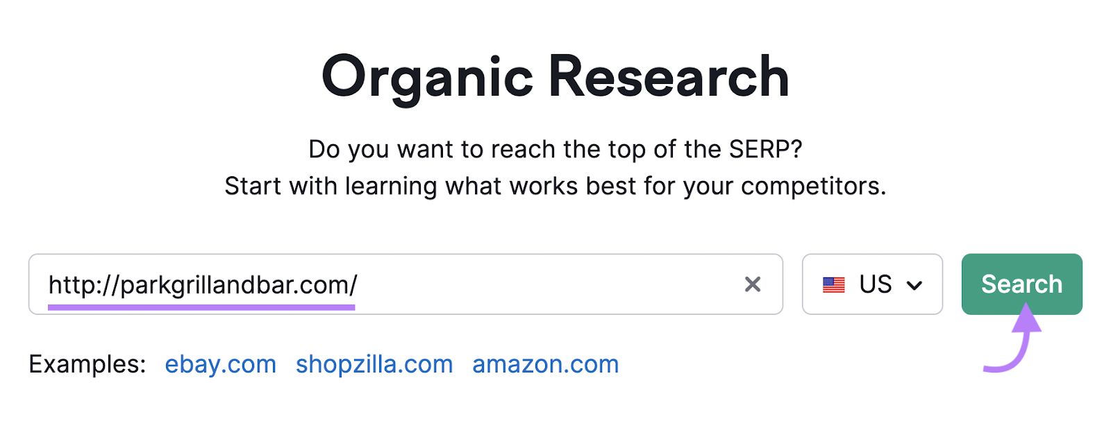 Organic Research tool search bar