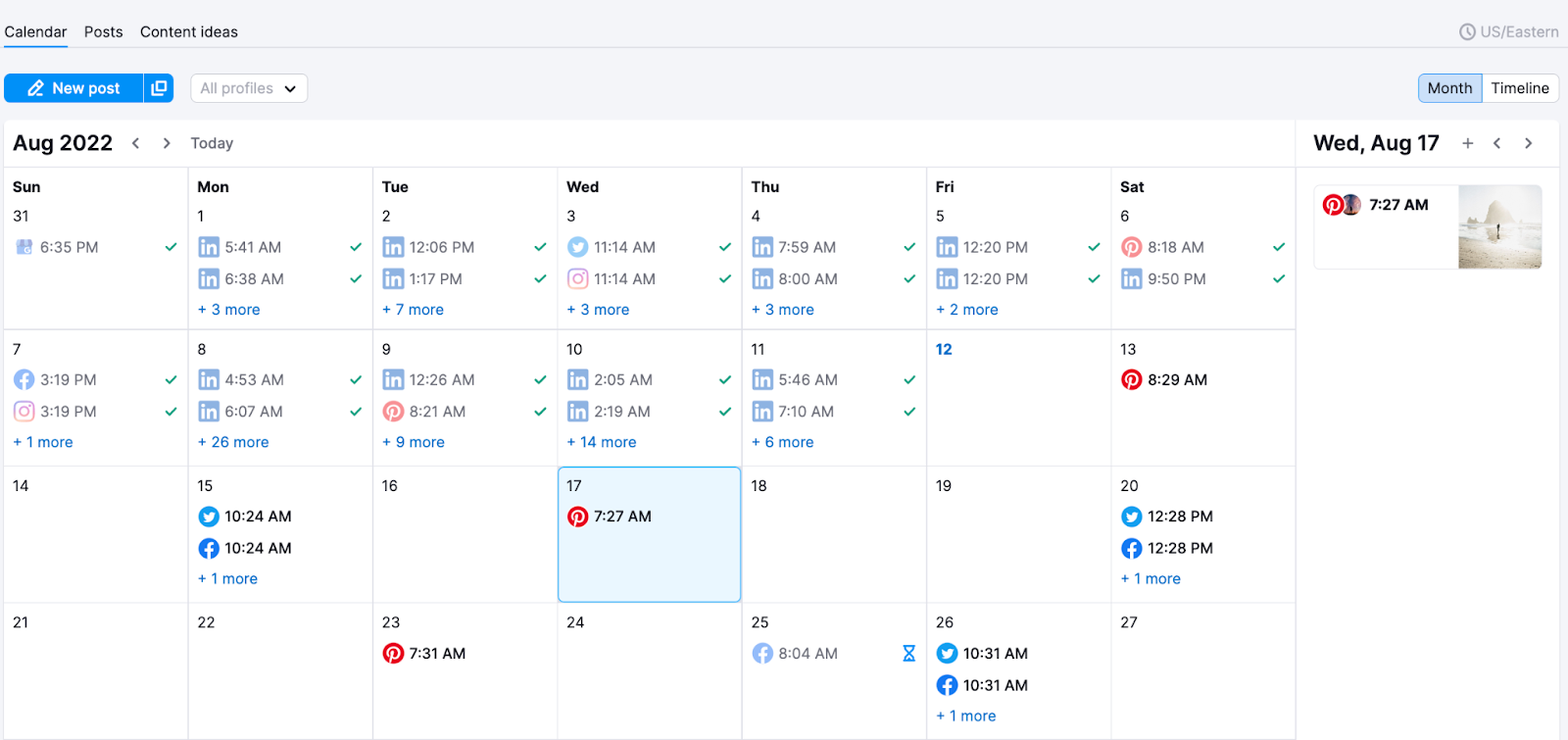 A calendar in Social Poster tool