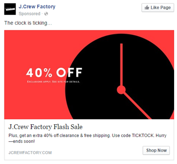 J.Crew Factory's ad on Facebook
