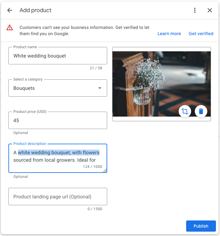 Editing product description in Google My Business listing