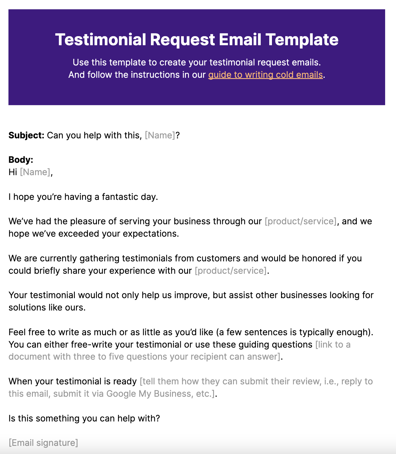 Testimonial Request Email Template