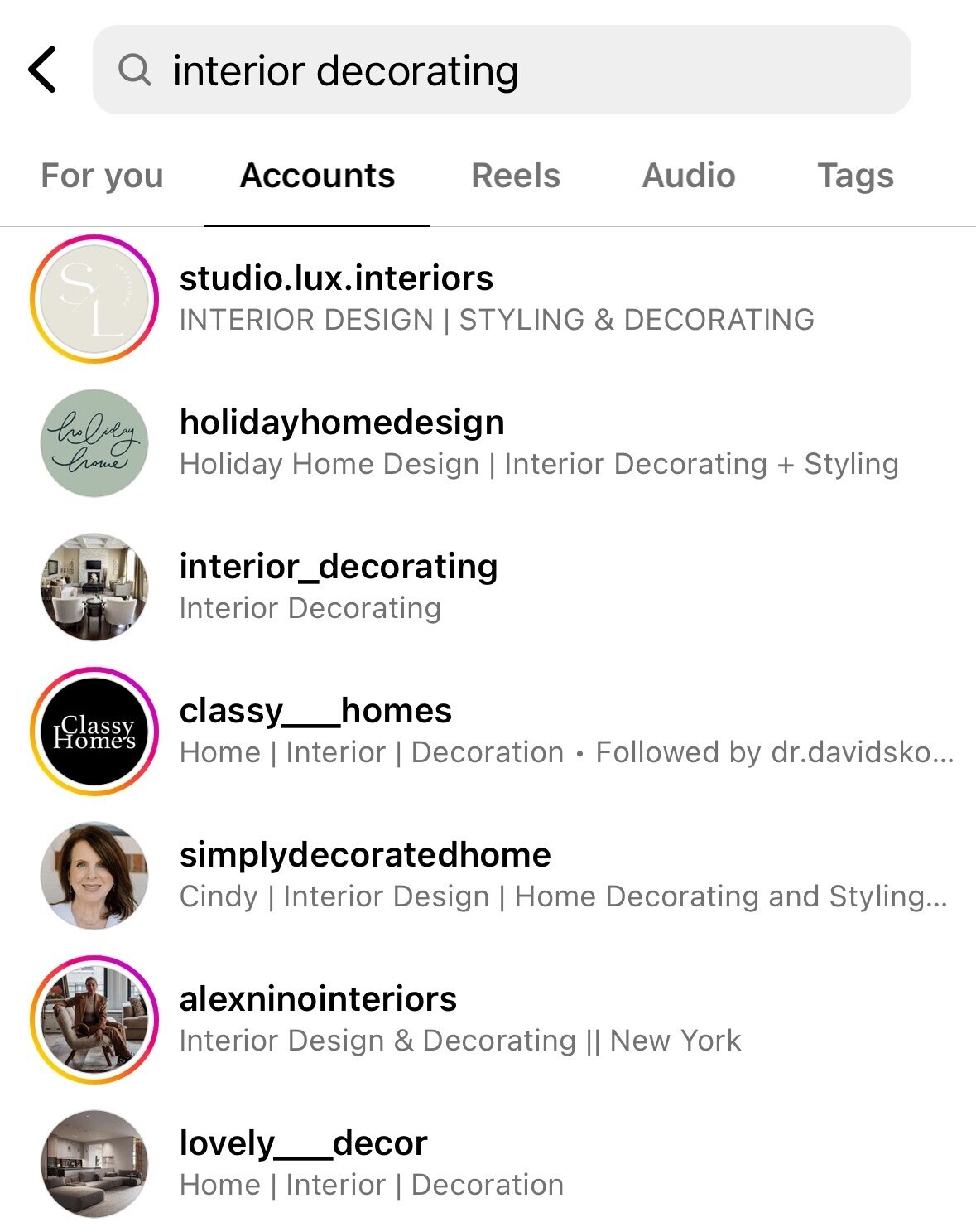 Instagram search results for “interior decorating”