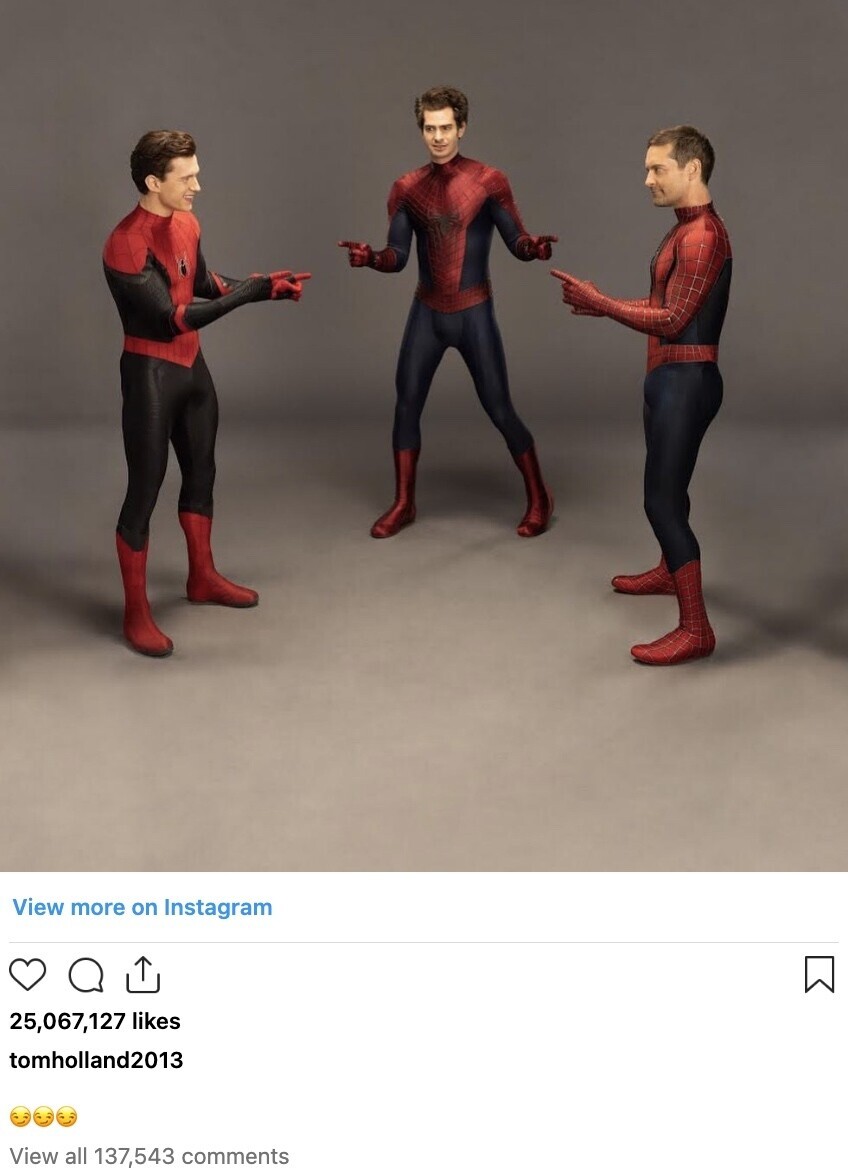 Tom Holland's Spider-man meme Instagram post