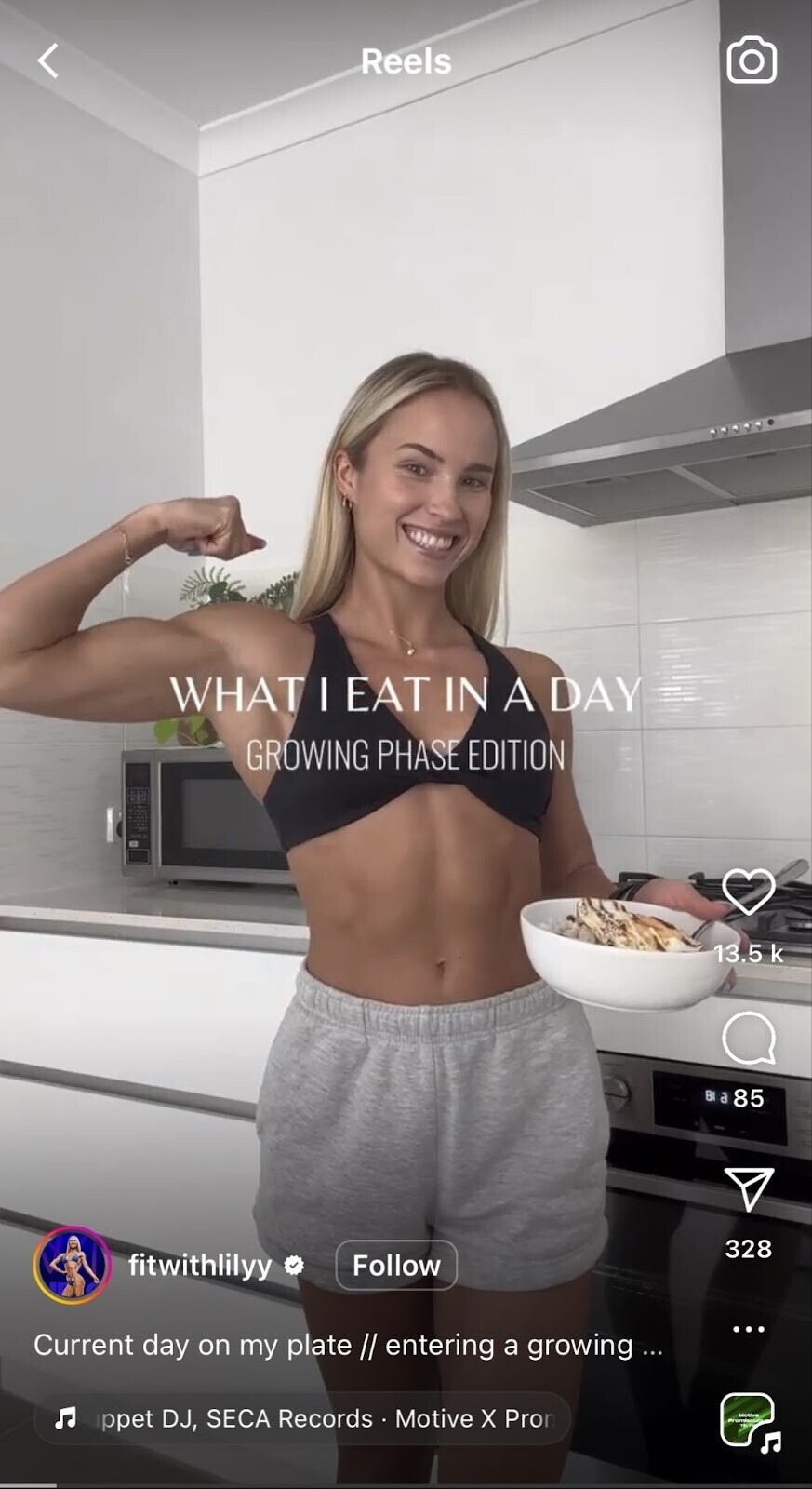 An example of "what I eat in a day" fitness influencer post