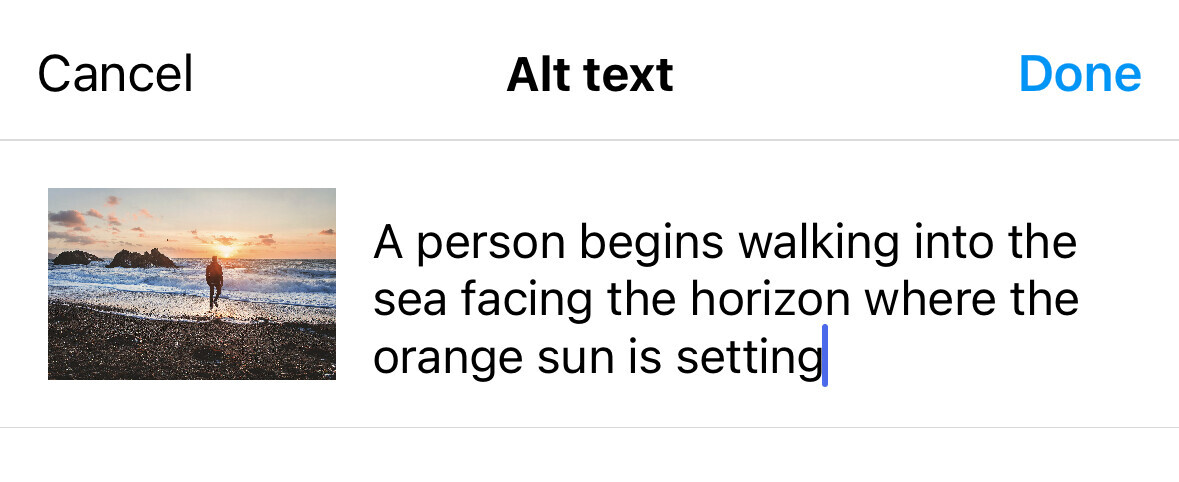 "Alt text" section on Instagram