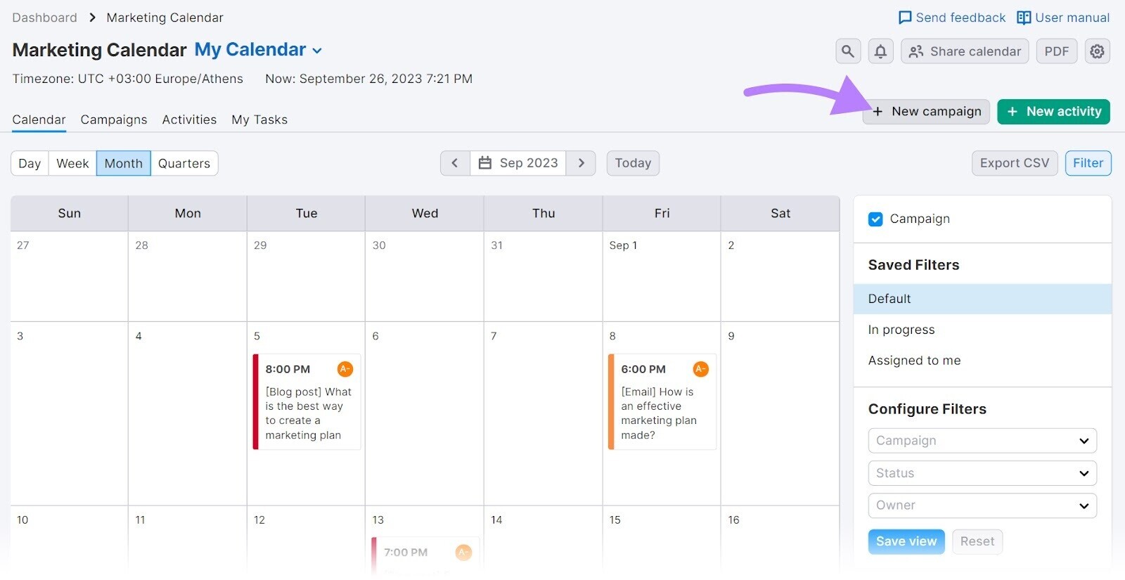 Marketing Calendar tool