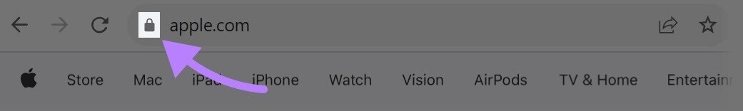 Padlock next to Apple’s URL highlighted