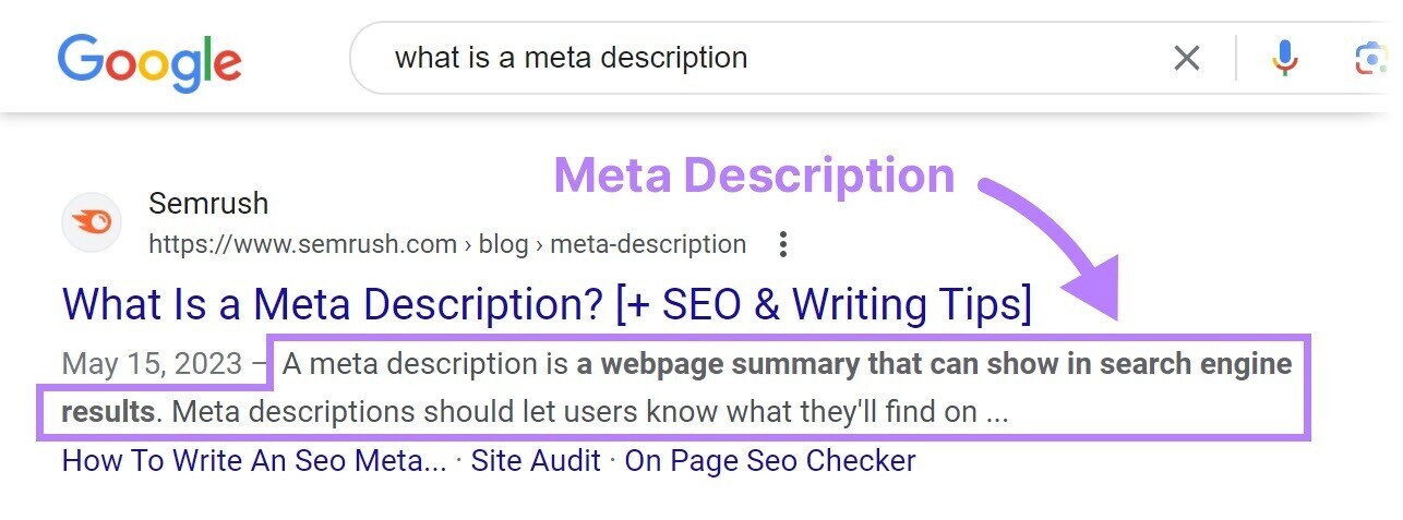 An example of meta description on SERP