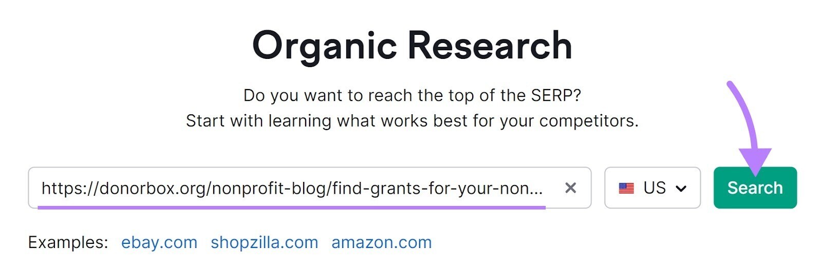 Organic Research tool search bar