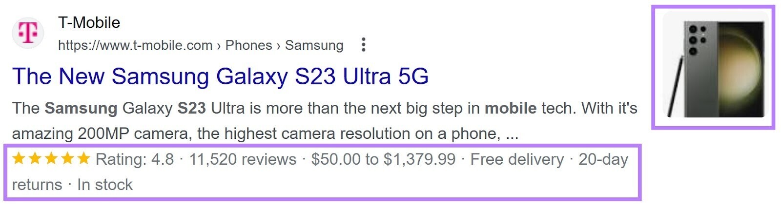 An example of rich snippet results on SERP