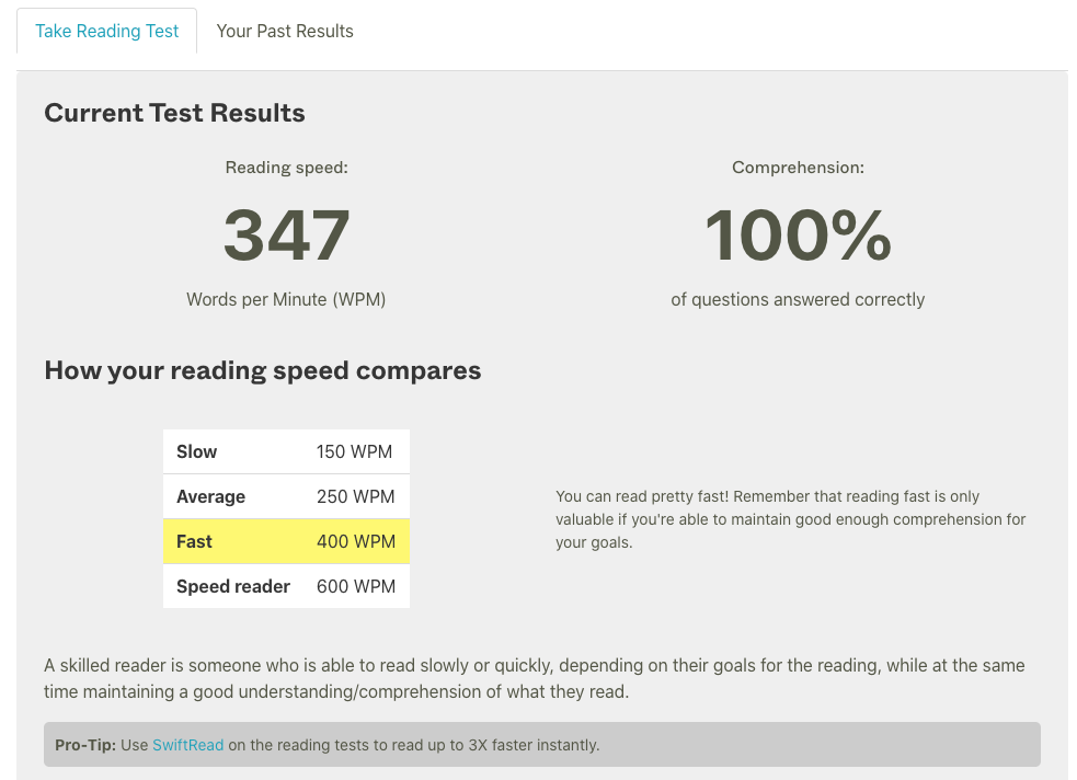 SwiftRead’s Reading Speed Test