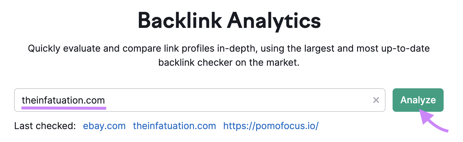 "theinfatuation.com" entered into Backlink Analytics search bar