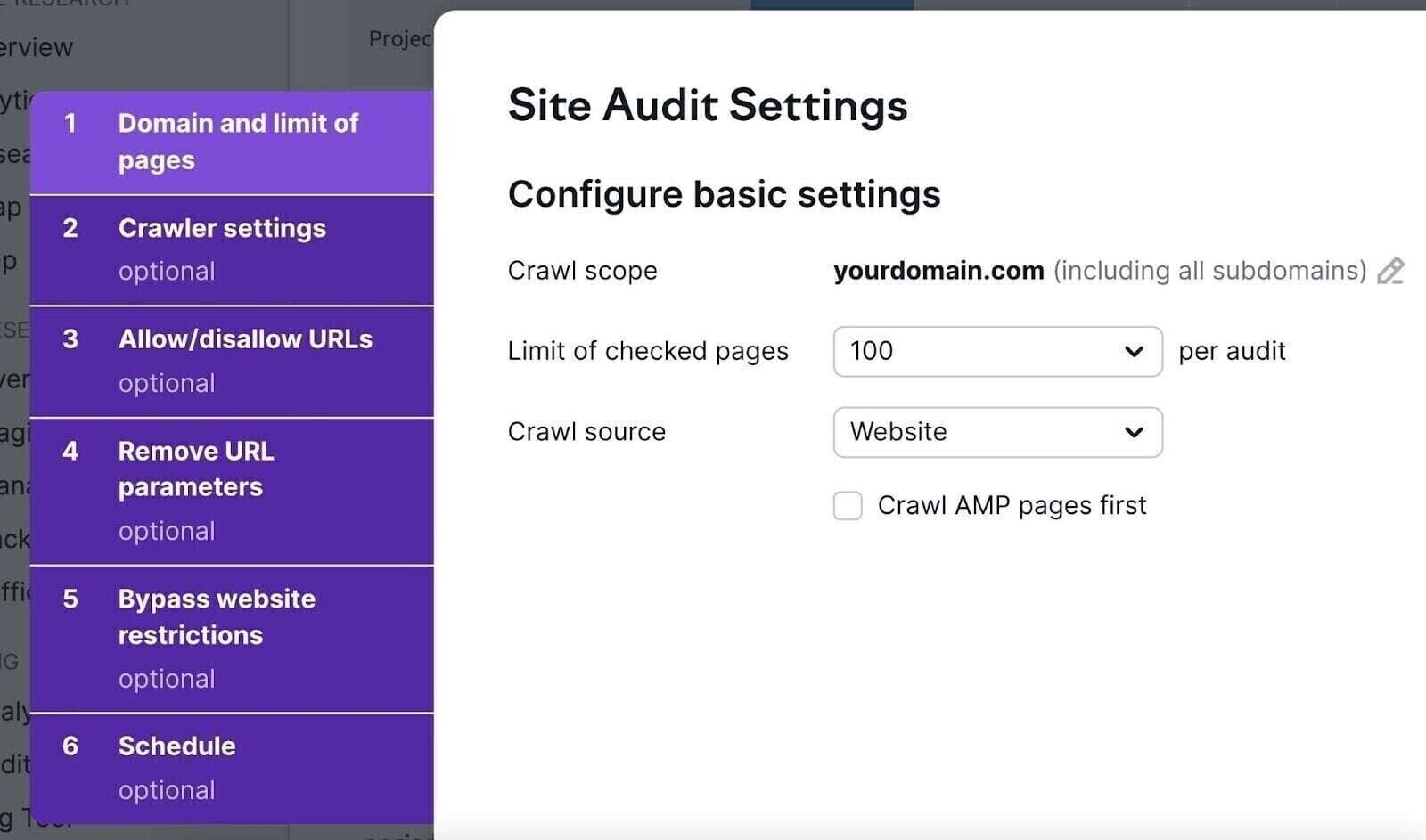 Site Audit Settings page