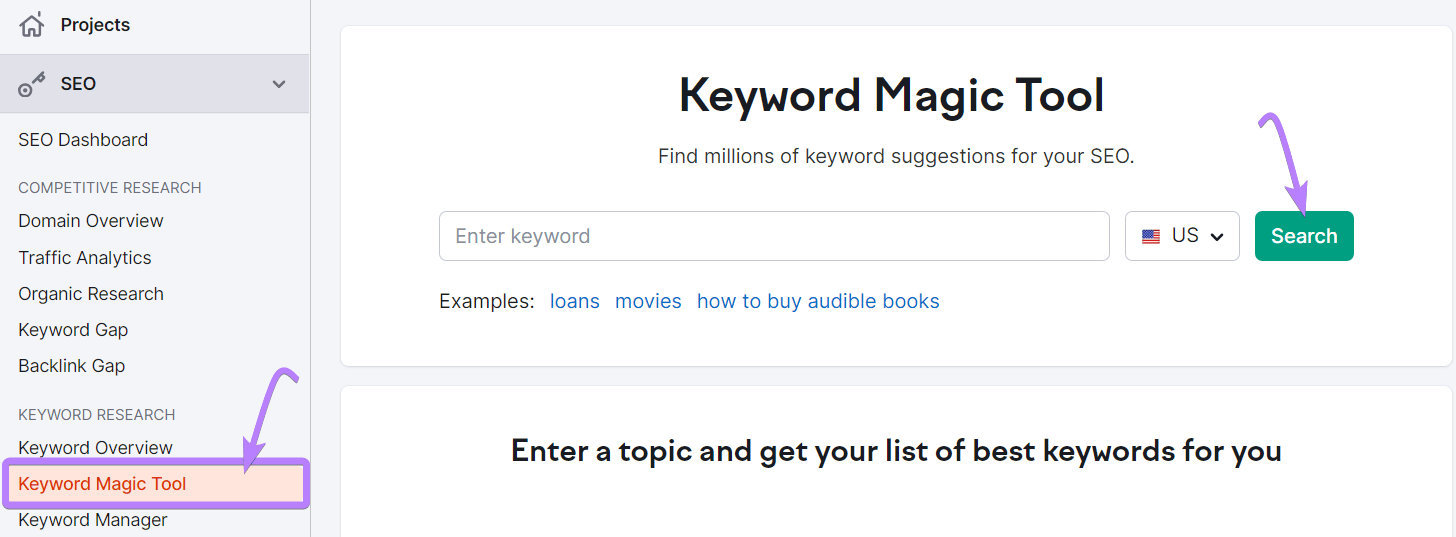 Keyword Magic Tool search bar