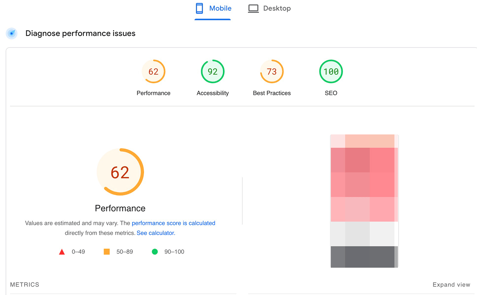 Google PageSpeed Insights performance report